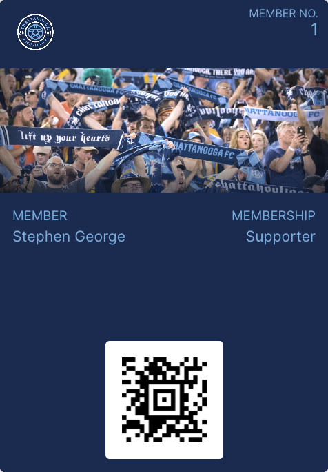 Chattanooga FC Supporter Pass — Apple Wallet view