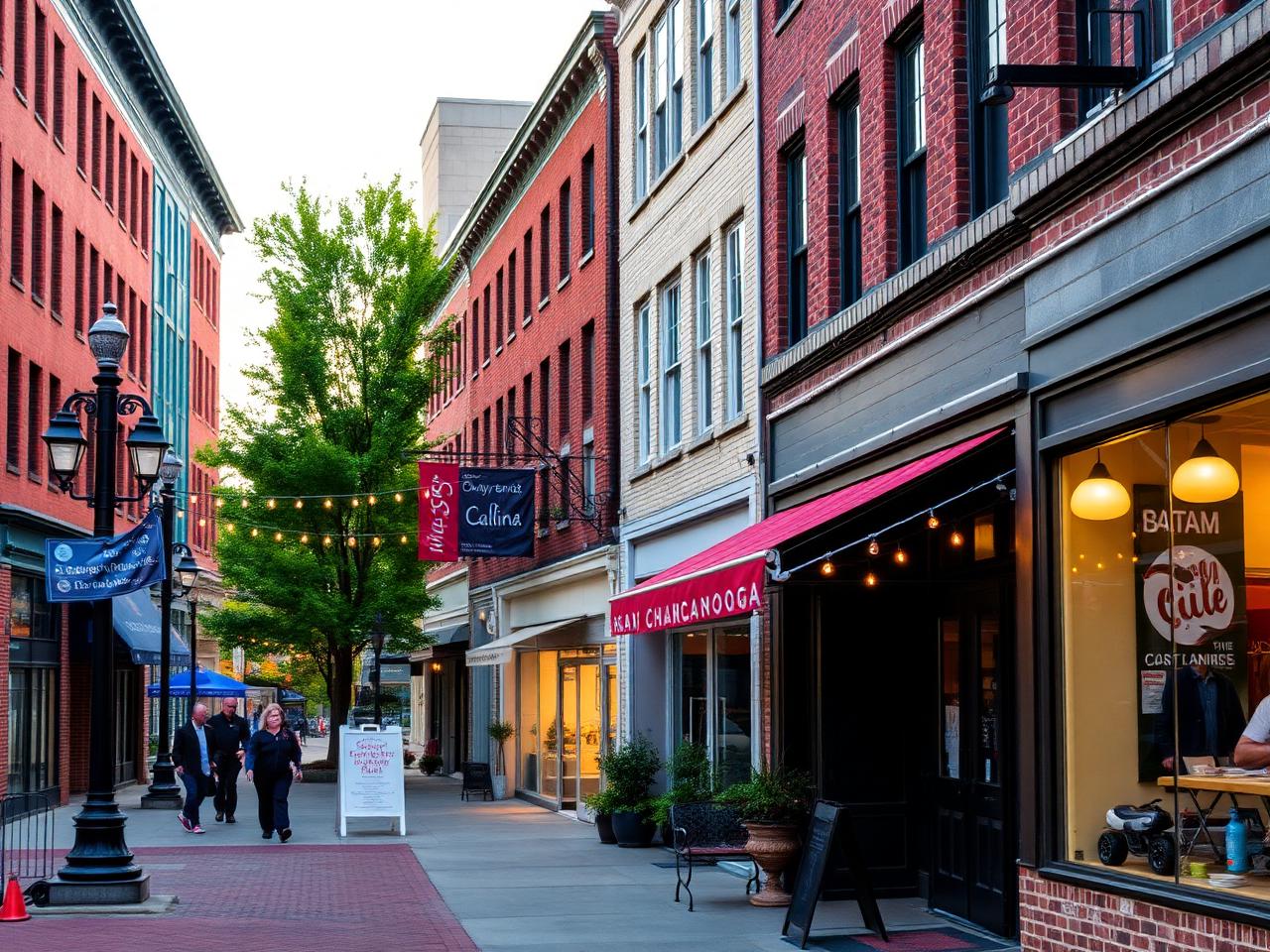 Local Chattanooga downtown street with independent shops